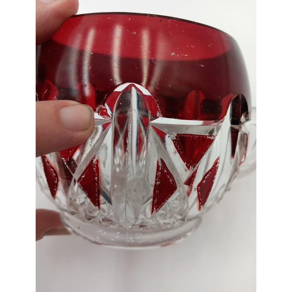 VTG Triple Triangle Ruby Stained Doyle & Co 876‎ EAPG Sugar Bowl Antique